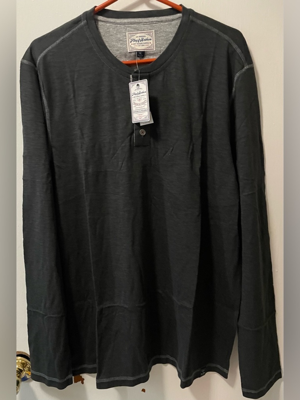 Flag & Anthem Men's Causal Long Sleeve Henley Neck Shirt Color Charcoal Size XL